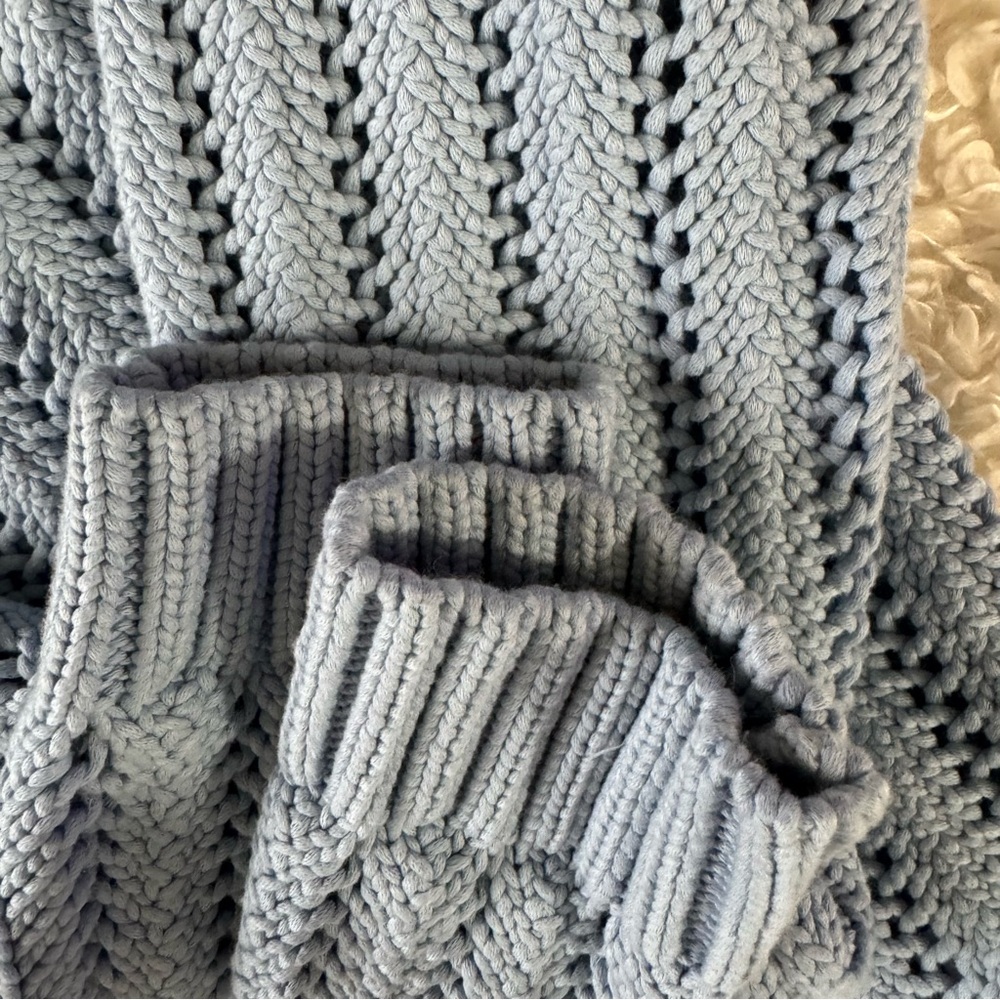 Haven Well Within Open Stitch Johnny Collar Cotton Blue Sweater Size Large - Picture 8 of 12
